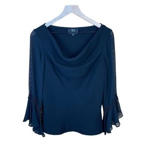 Sandra Darren Women's Black Ruffle Sheer Sleeve Blouse 8 Minimalist Lightweight